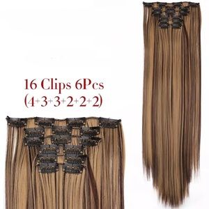 6 piece set Brown Caramel highlights long 24’ clip in hair extensions